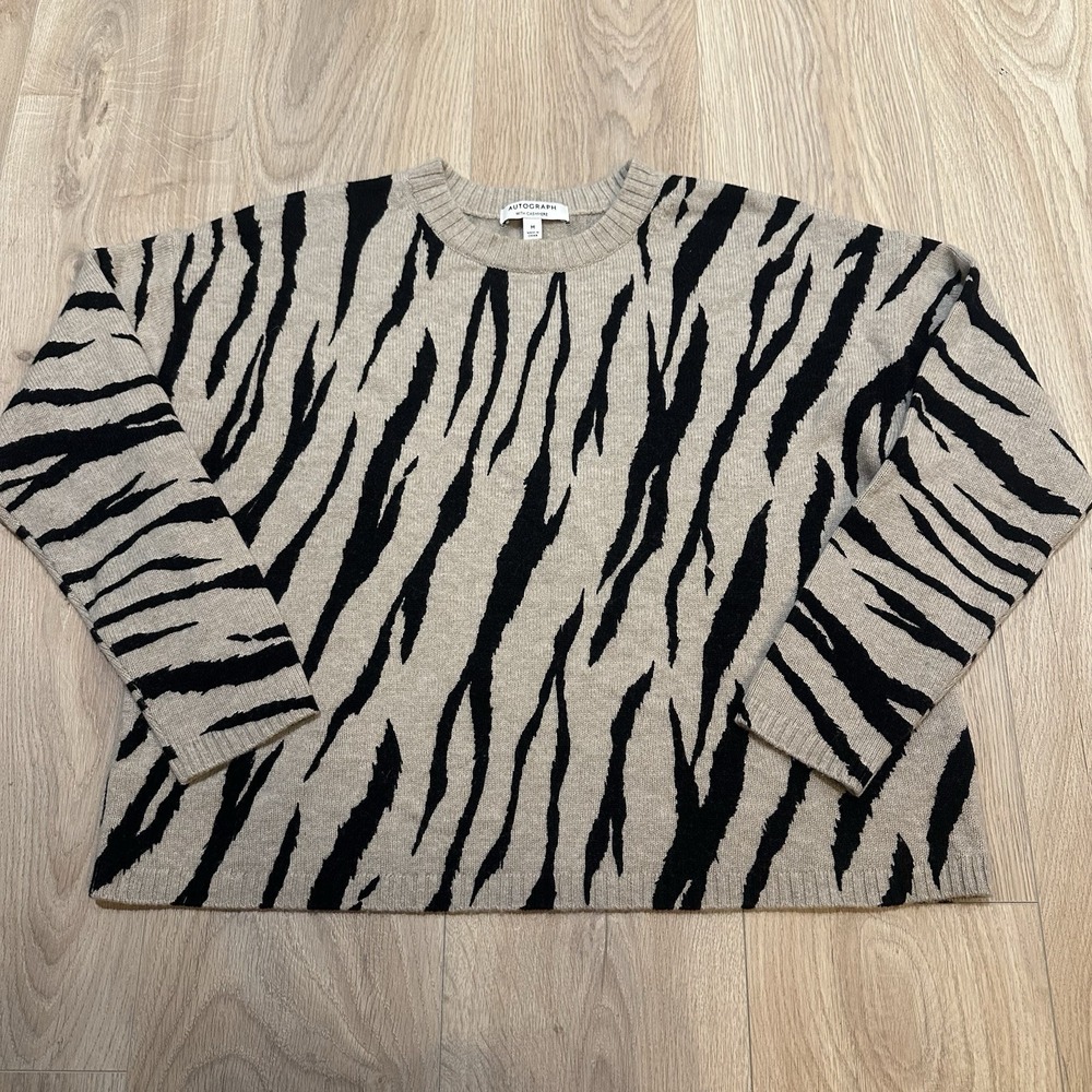 Autograph With‎ Cashmere Women's Jumper Sz M Wool Cashmere Sweater Zebra Print